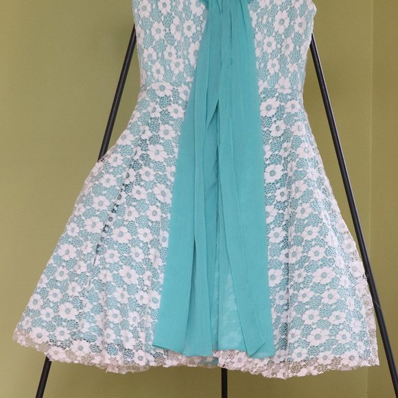 Beautiful Turquoise/Mint and White Lace Vintage Style Fit Flare Dress - Picture 7 of 7